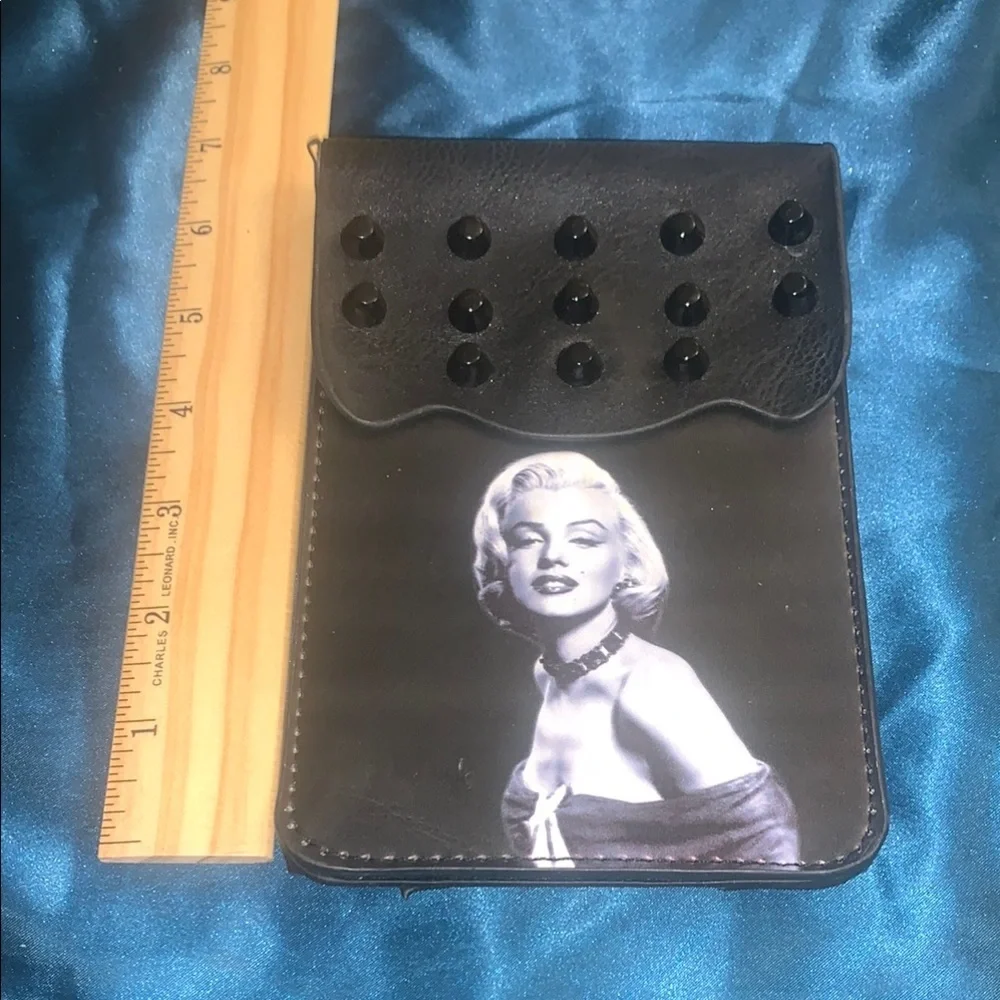NWOT MARILYN MONROES Black Leather Phone Holster with Studded Flap